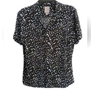 A-Frame Black gray blue confetti button down short sleeve shirt mens M Short